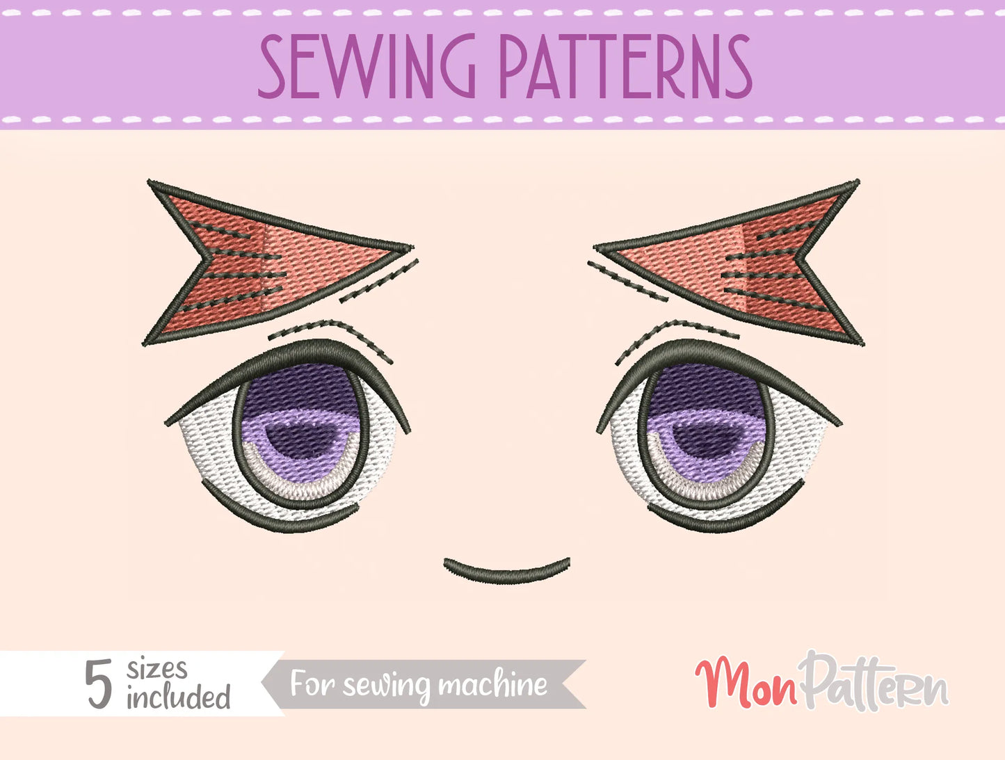 chibi plush embroidery eye inspired by determined young hero, action shonen manga style, embroidery file for dolls, ojo chibi bordado joven héroe determinado estilo manga acción