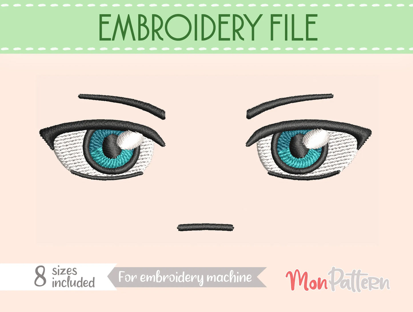 chibi plush embroidery eye inspired by tough male character, stylish suit and tattoos, embroidery file for handmade dolls, ojo chibi bordado personaje masculino tatuajes traje elegante