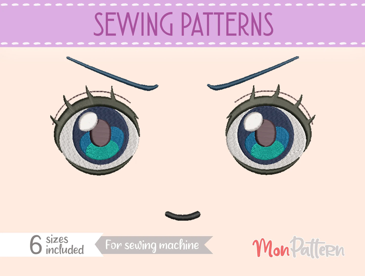 chibi plush embroidery eye inspired by adventurous navigator, pirate manga style, embroidery file for handmade dolls, ojo chibi bordado navegante aventurera estilo manga
