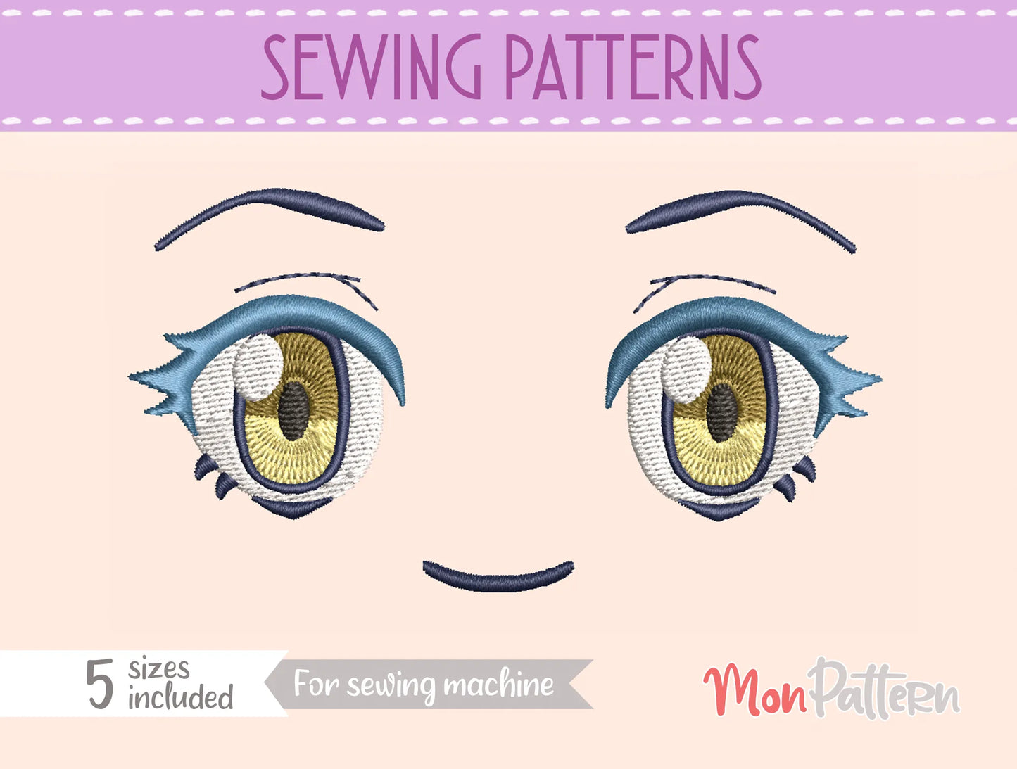 chibi plush embroidery eye inspired by cute slime character, whimsical fantasy anime style, embroidery file for plush dolls, ojo chibi bordado slime adorable estilo anime fantasía