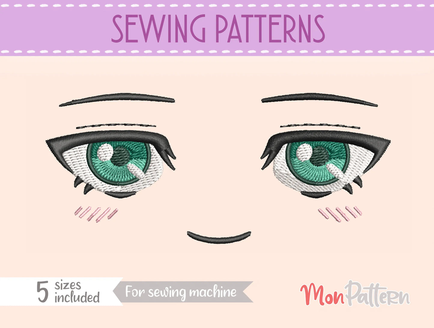 chibi plush embroidery eye inspired by magical young apprentice, fantasy shonen style, embroidery file for plush dolls, ojo chibi bordado aprendiz mágica joven estilo manga fantasía