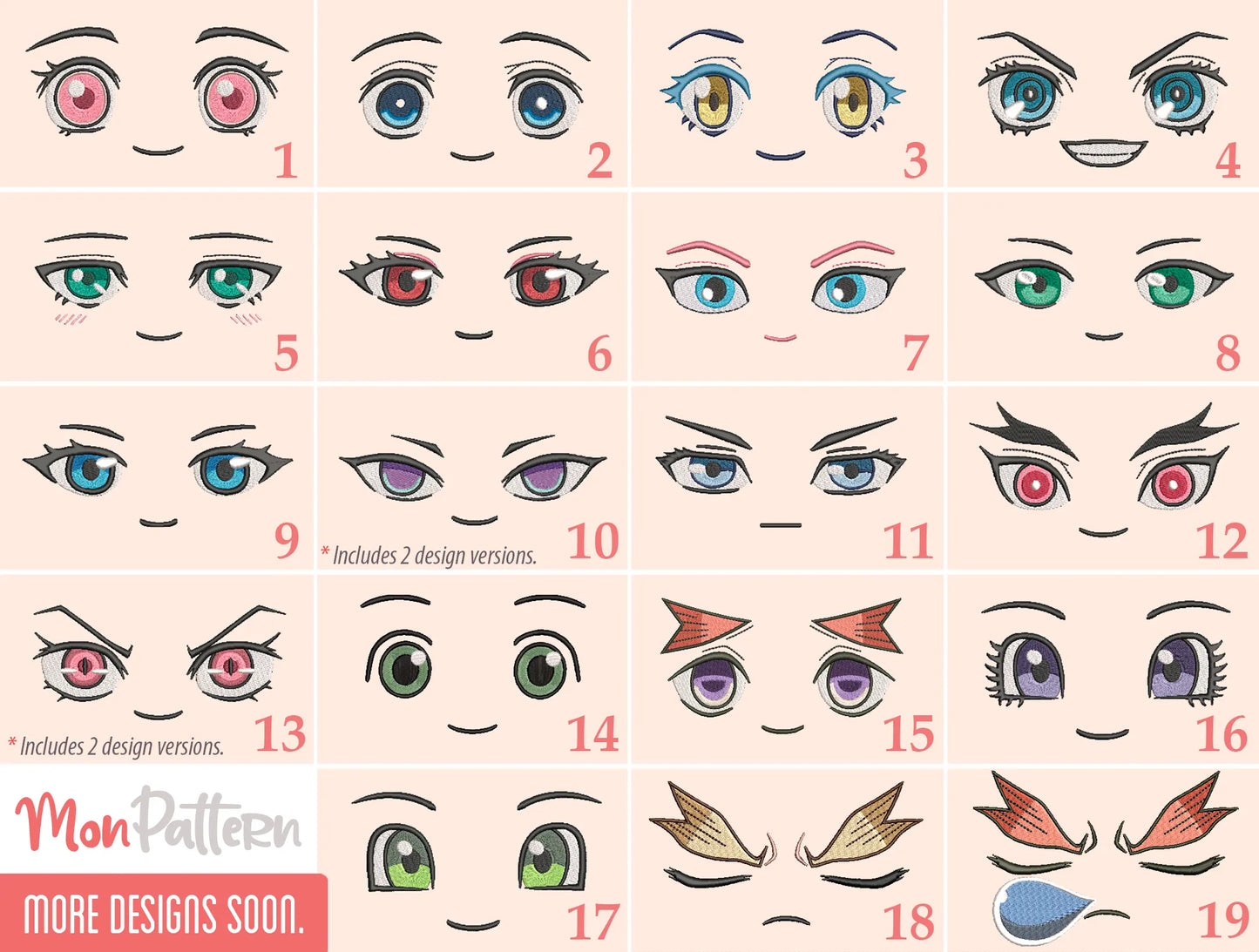 anime eyes embroidery designs for plushies vtubers and ocs