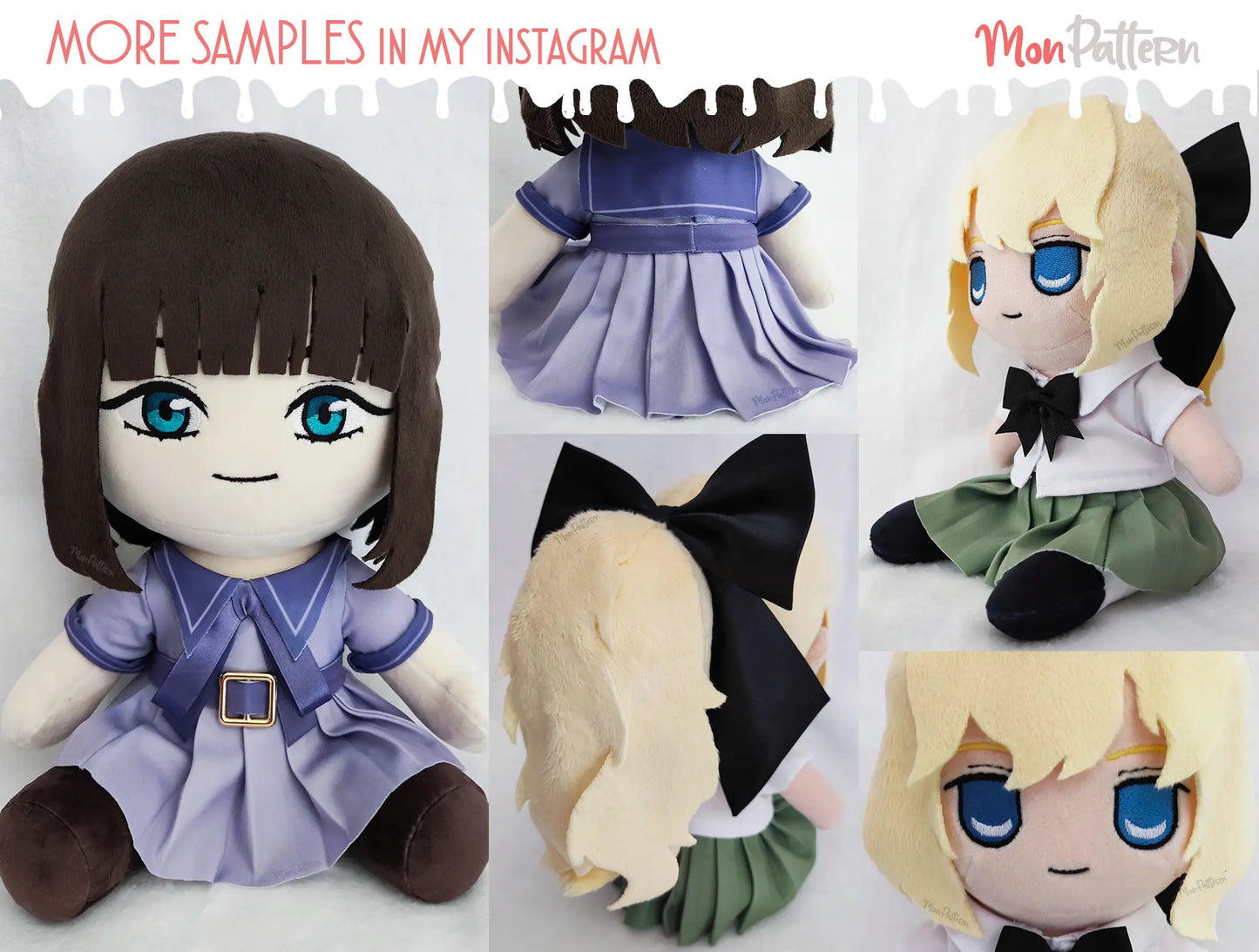 uta komagawa from blue reflection ray - lilly satou from katawa shoujo - handmade chibi plush of video game character, detailed and posable