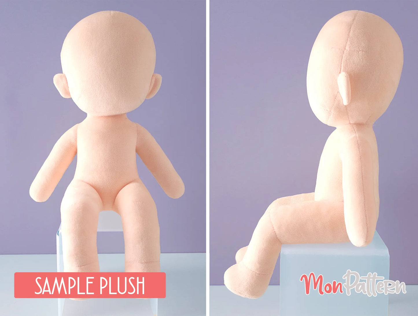 diy humanoid chibi plushie with 3-heads proportions sitting on shelves or furniture, straight body, perfect for anime characters and handmade dolls – monpattern