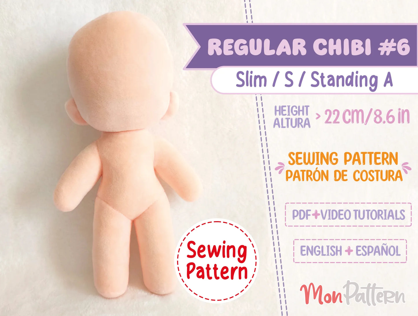 regular chibi #6 small humanoid chibi plush sewing pattern digital pdf 22 cm 8.6 in for anime-style handmade plushies