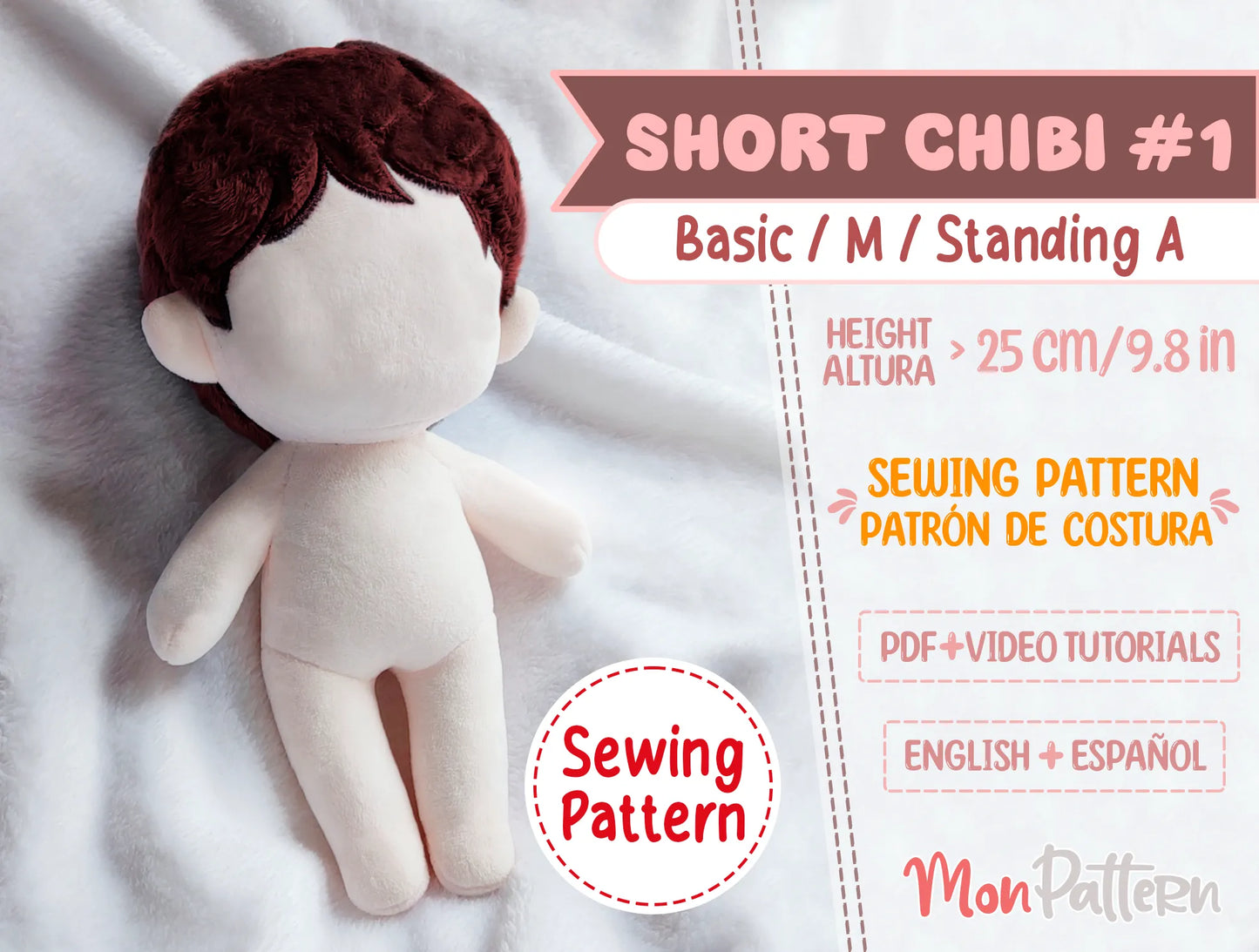 25cm short chibi humanoid plush sewing pattern – anime doll template – kpop doll template