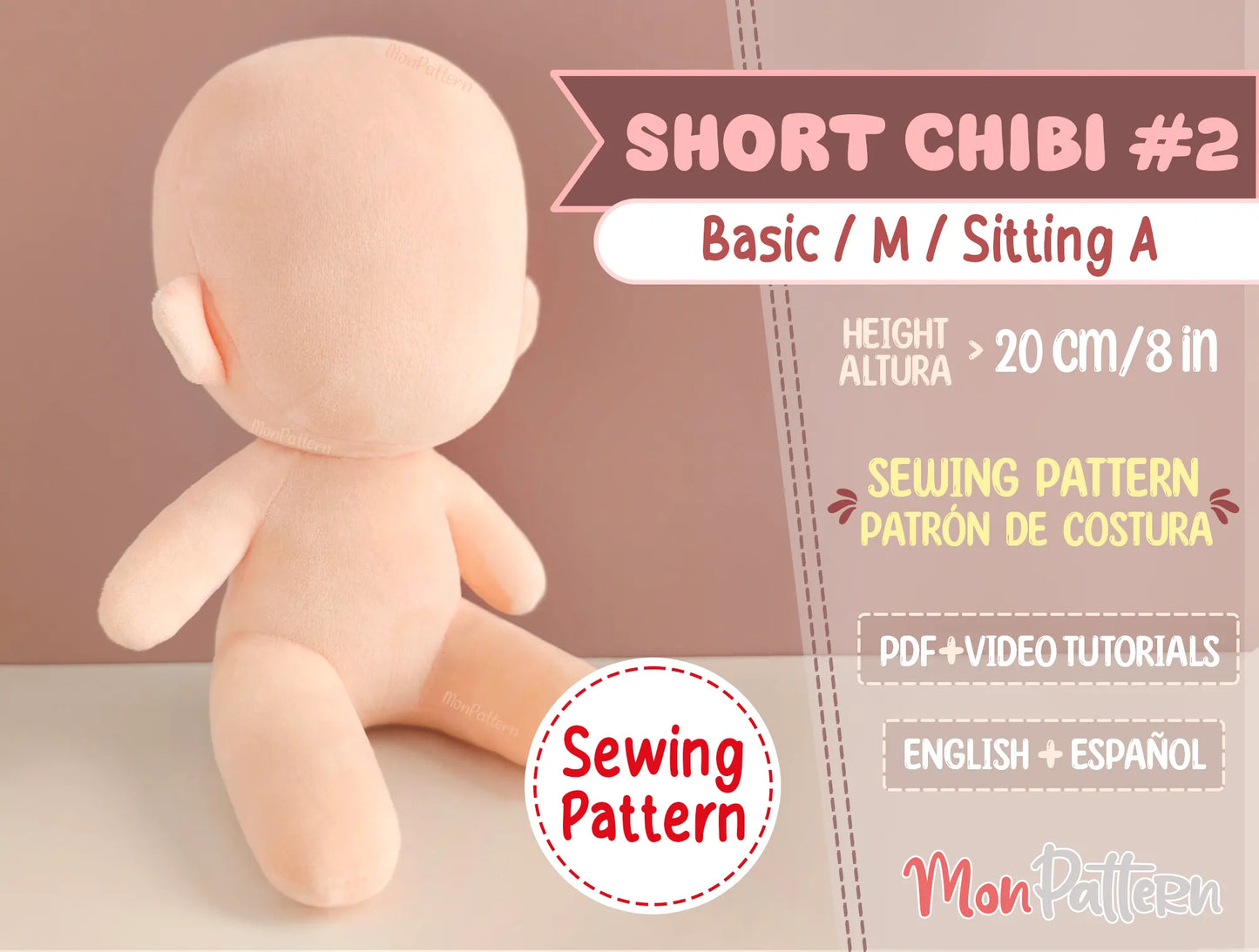 20cm sitting short chibi humanoid plush sewing pattern – anime vtubers k-pop or oc doll template