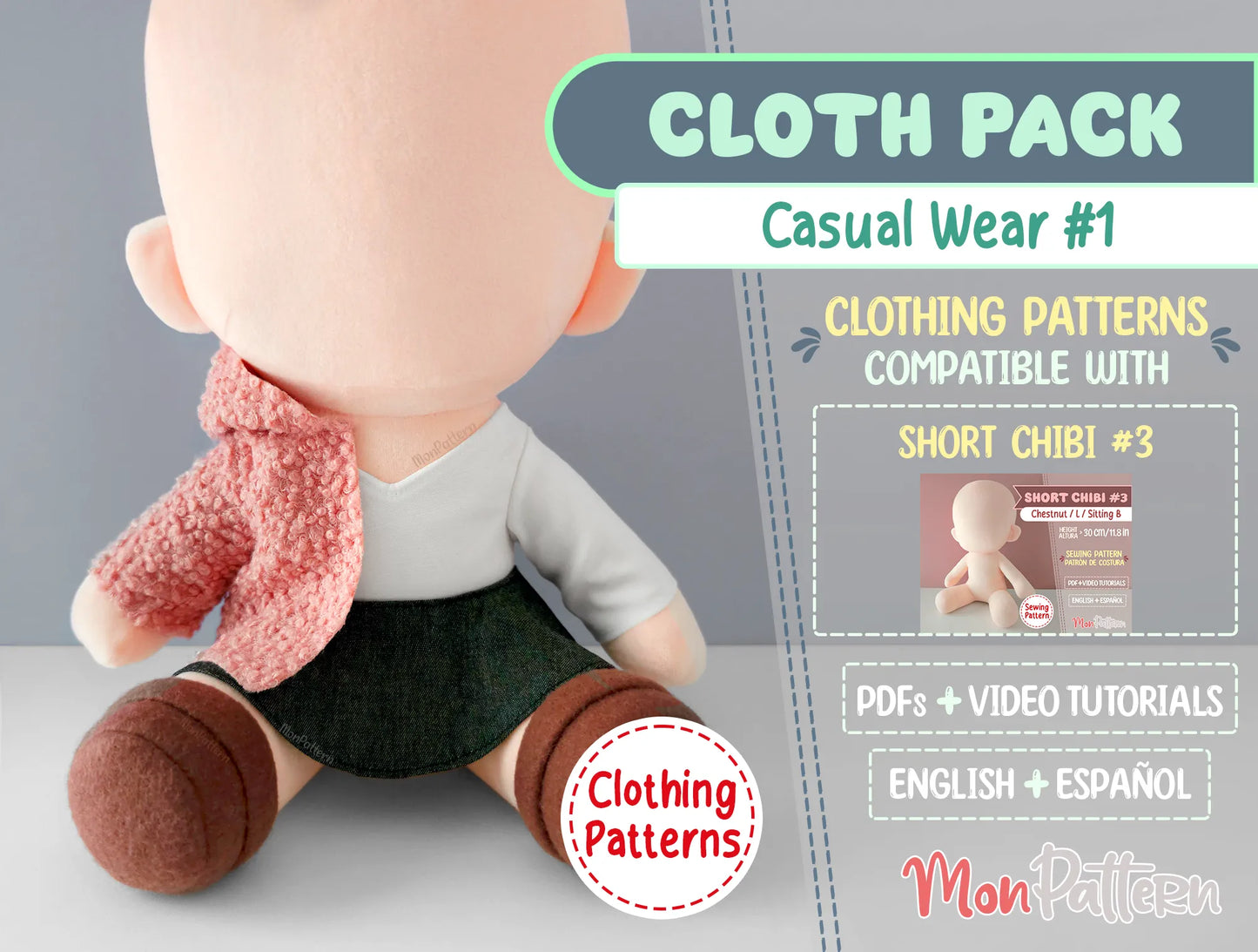 pdf pattern for beginner handmade chibi plush clothing casual wear short chibi #3
