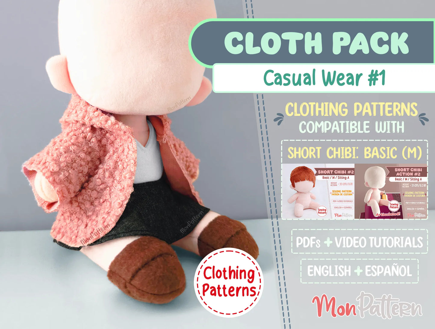 pdf pattern for beginner handmade chibi plush clothing casual wear short chibi #2