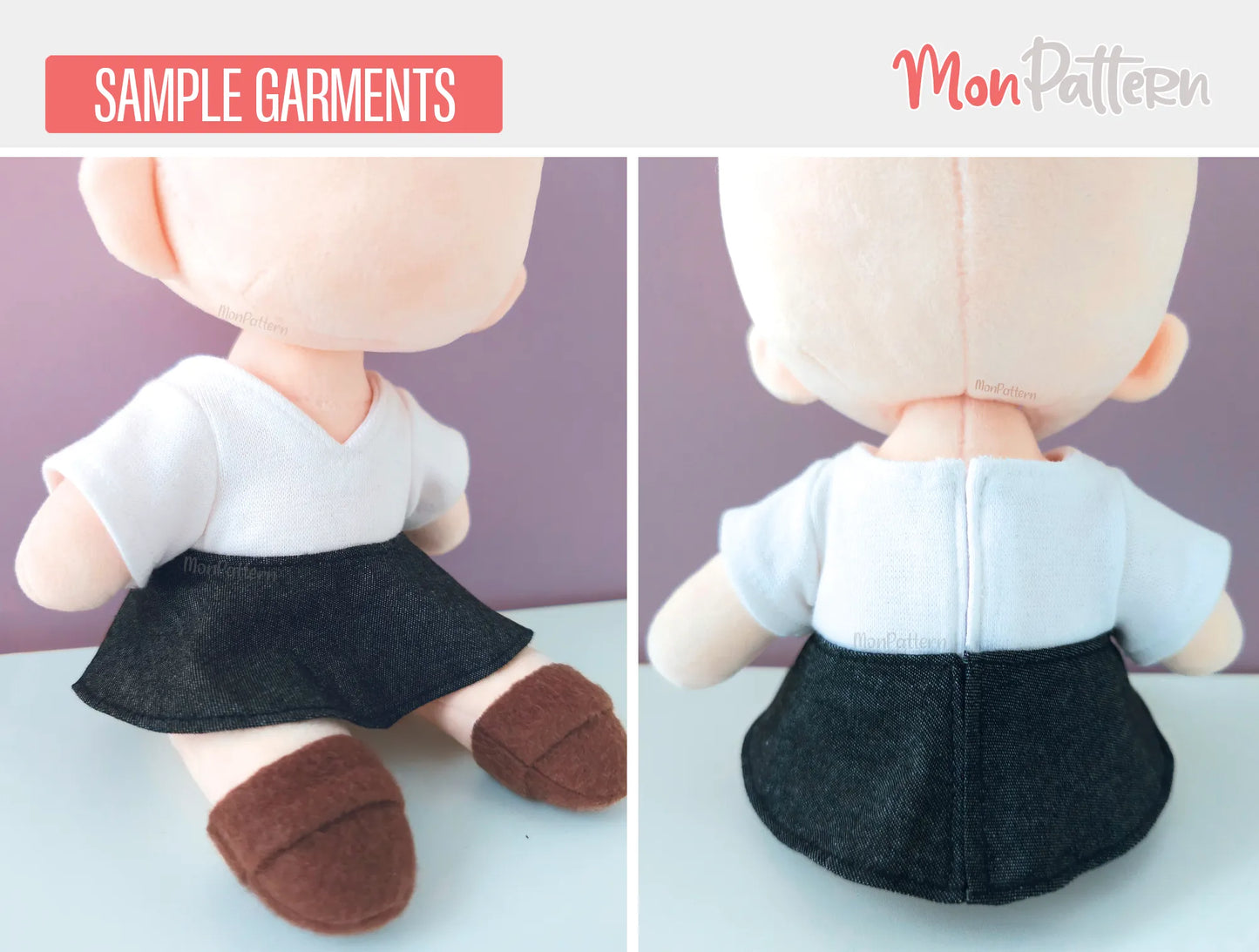 patrón de costura ropa peluche short chibi #2 y action camiseta falda abrigo botas monpattern