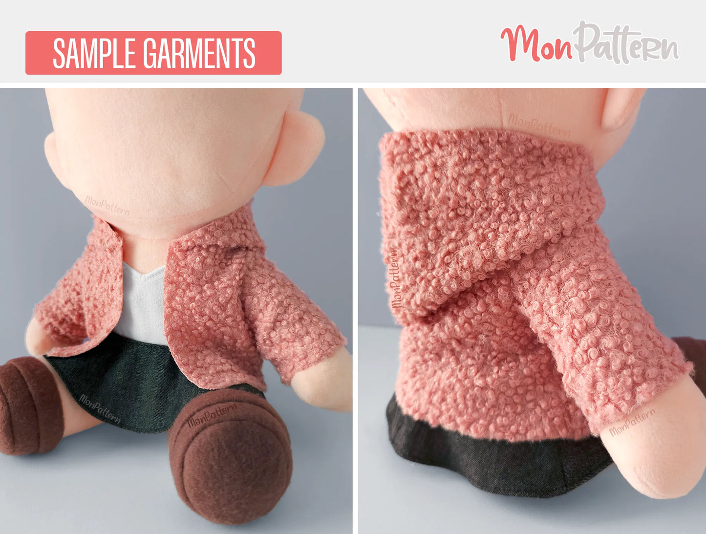 short chibi #3 doll plush clothing sewing pattern t-shirt skirt coat boots monpattern