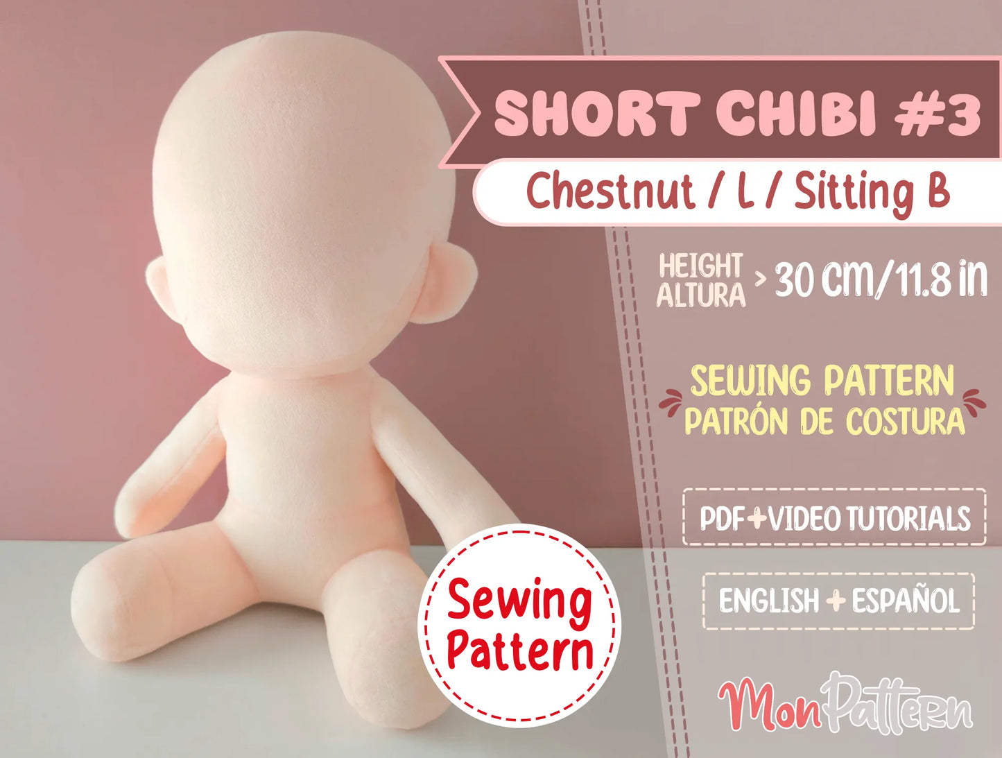 sitting anime plush sewing pattern, diy large sitting humanoid plush – perfect for anime, k-pop idols or original characters