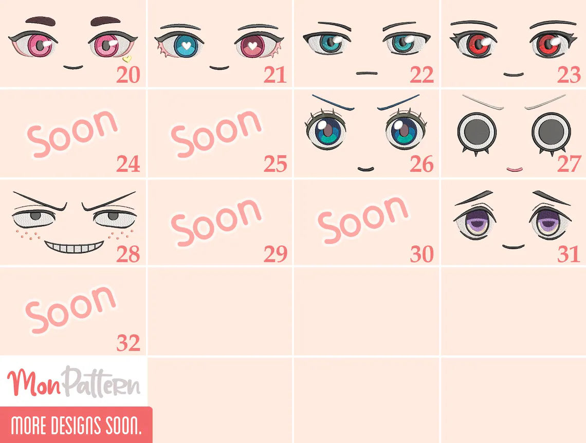pack personalizado elige tus 4 ojos de anime patrones de costura para cara de peluche chibi oc descarga digital pdf