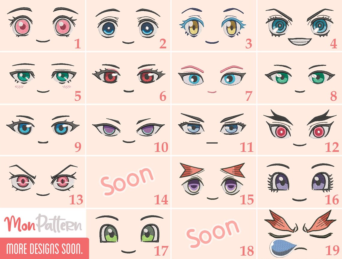 printable sewing templates choose 4 anime-style eyes for custom handmade plushies vtubers and ocs