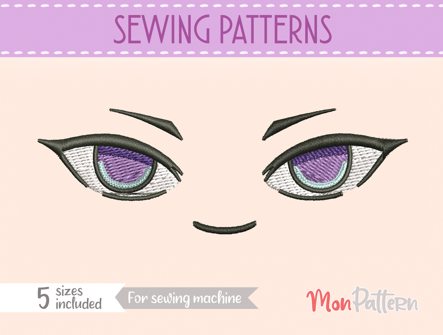 anime face for chibi plush - sewing pattern - 5 sizes - digital english spanish for beginner tutorial