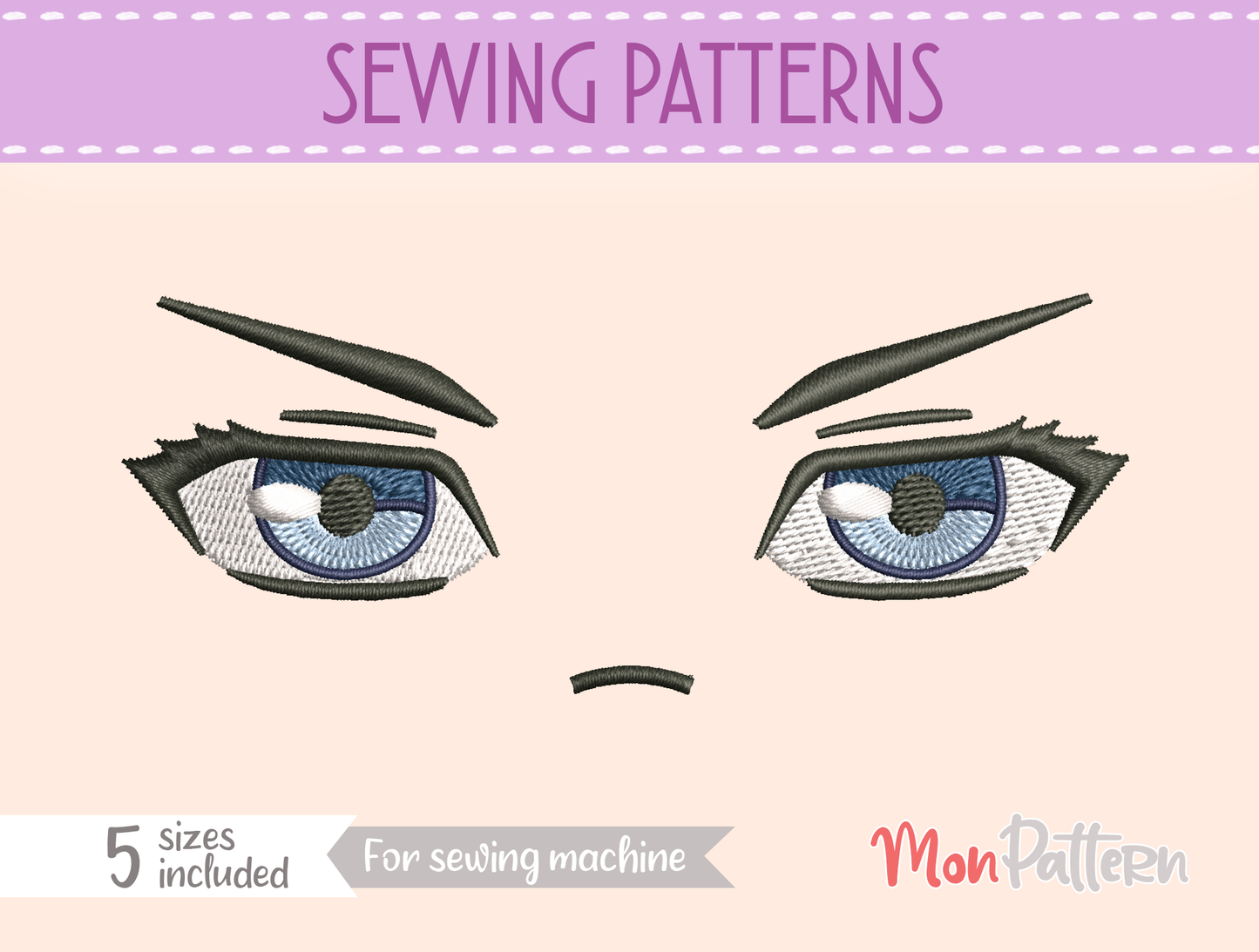 anime face for chibi plush - sewing pattern - 5 sizes - digital english spanish for beginner tutorial