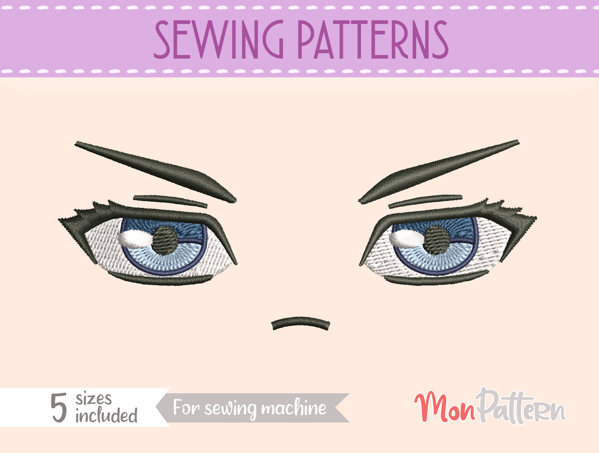 Anime Face for Chibi plush - Sewing Pattern - 5 SIZES - Digital English Spanish for beginner tutorial