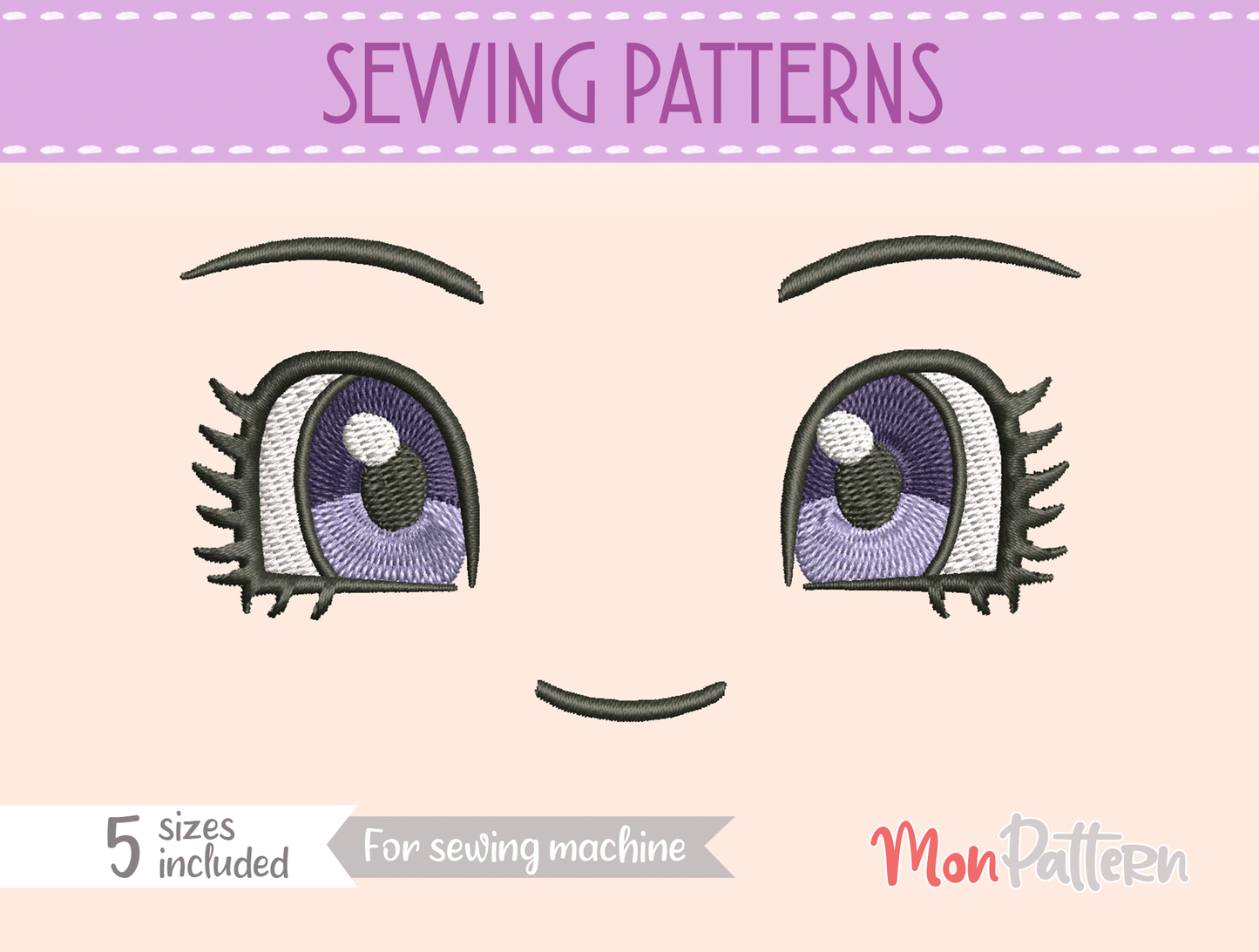 anime face for chibi plush - sewing pattern - 5 sizes - digital english spanish for beginner tutorial