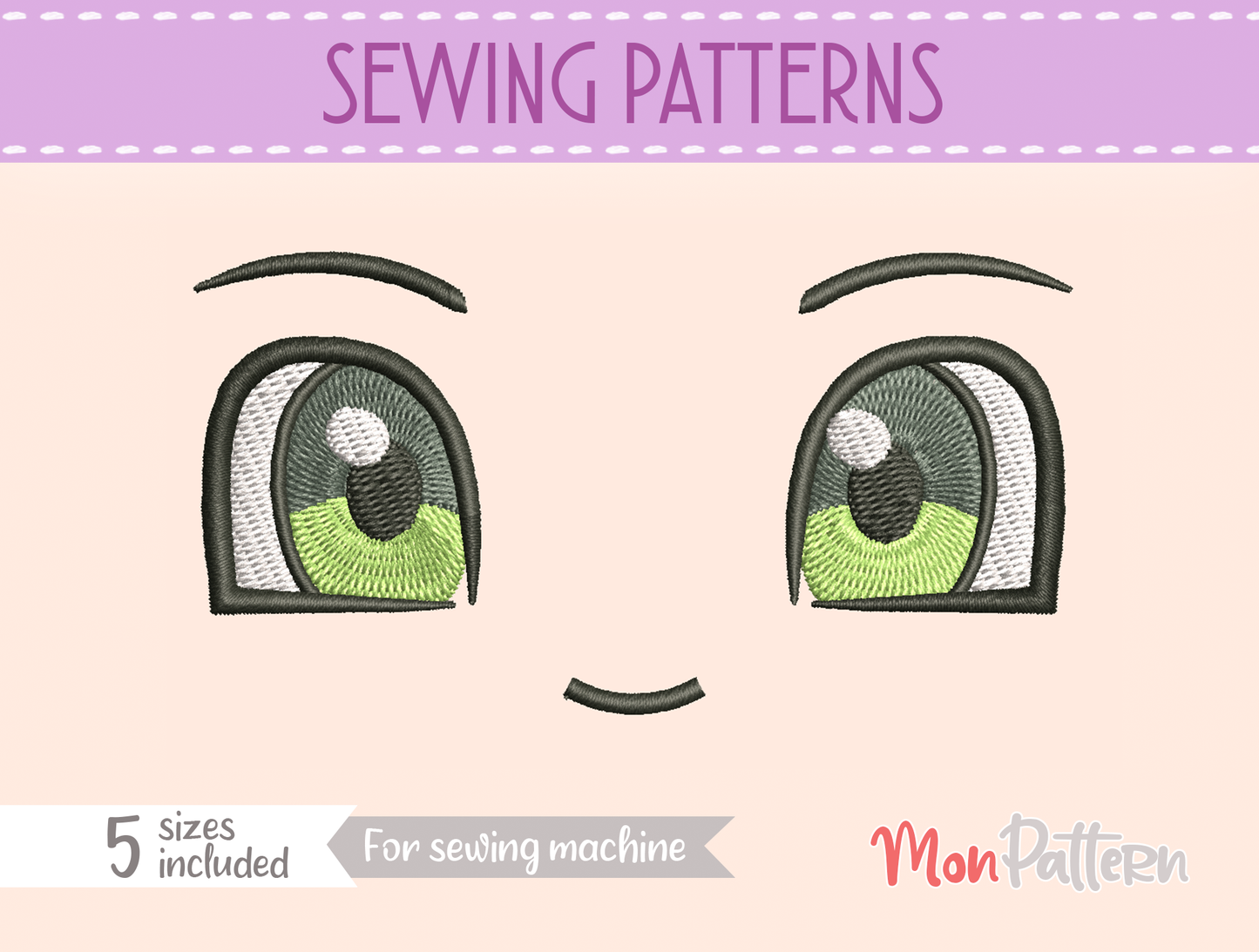 anime face for chibi plush - sewing pattern - 5 sizes - digital english spanish for beginner tutorial