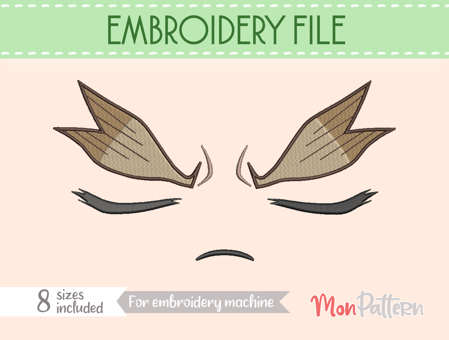 anime face for chibi plush - embroidery file - 8 sizes - digital english spanish tutorial