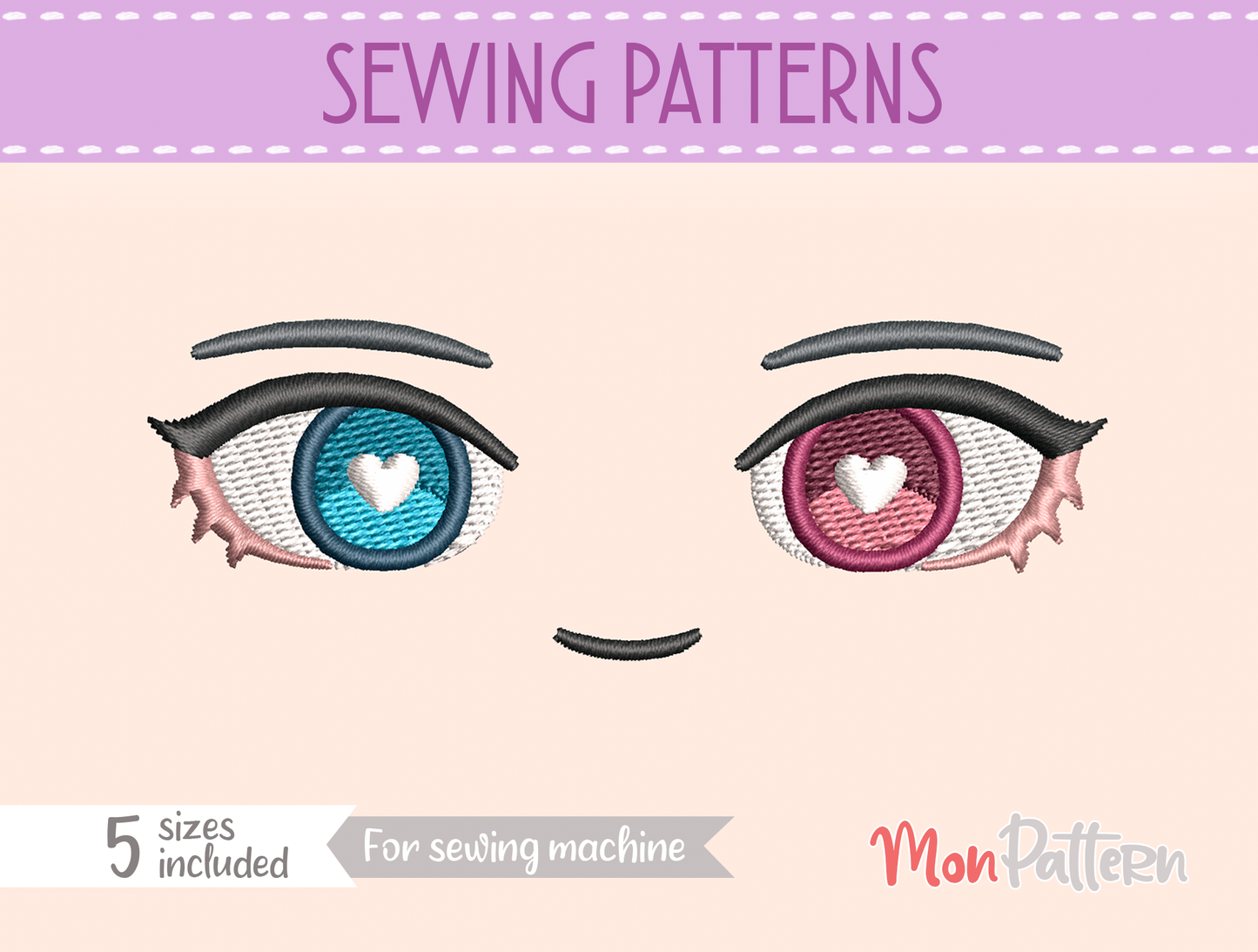 anime face for chibi plush - sewing pattern - 5 sizes - digital english spanish for beginner tutorial