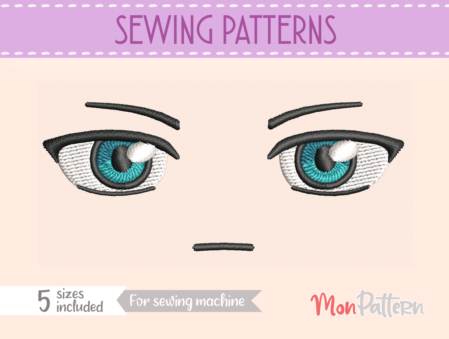 anime face for chibi plush - sewing pattern - 5 sizes - digital english spanish tutorial