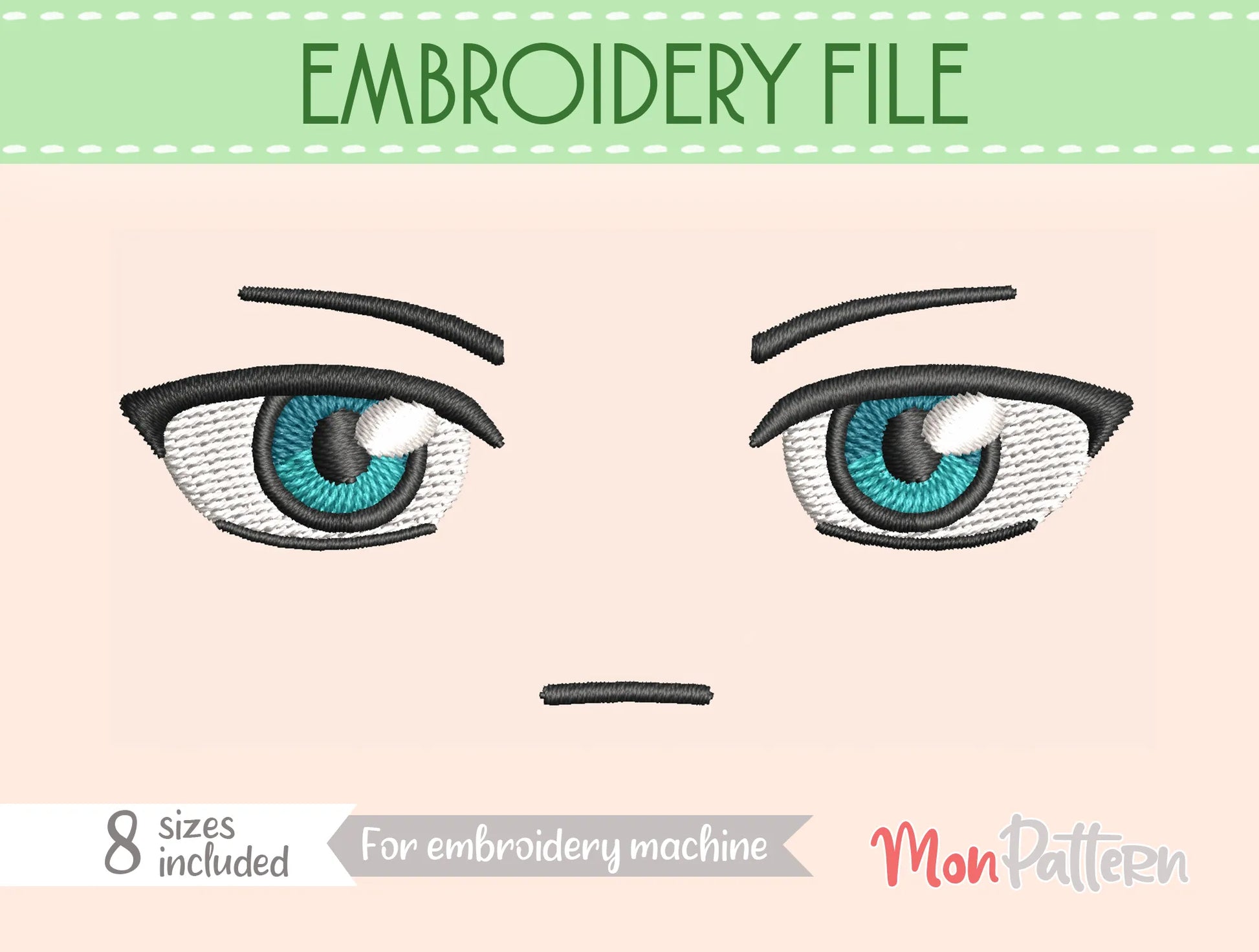 Chibi plush embroidery eye inspired by tough male character, stylish suit and tattoos, embroidery file for handmade dolls, ojo chibi bordado personaje masculino tatuajes traje elegante