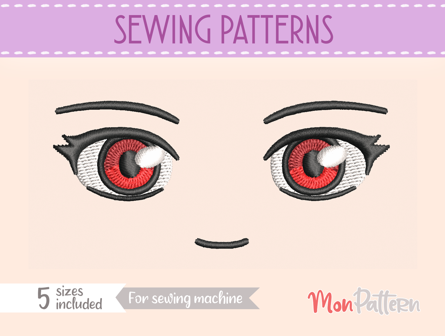 anime face for chibi plush - sewing pattern - 5 sizes - digital english spanish tutorial