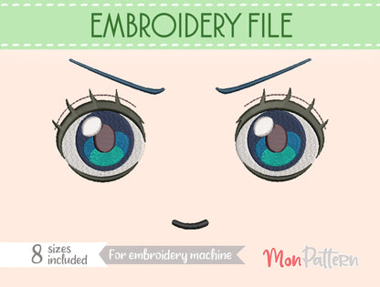 Chibi plush embroidery eye inspired by adventurous navigator, pirate manga style, embroidery file for handmade dolls, ojo chibi bordado navegante aventurera estilo manga