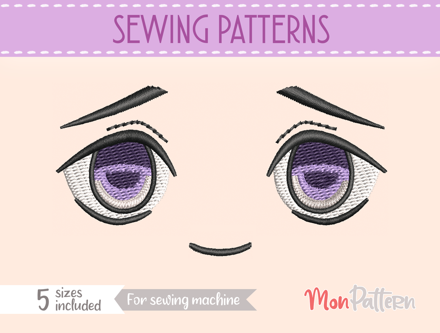 anime face for chibi plush - sewing pattern - 5 sizes - digital english spanish tutorial