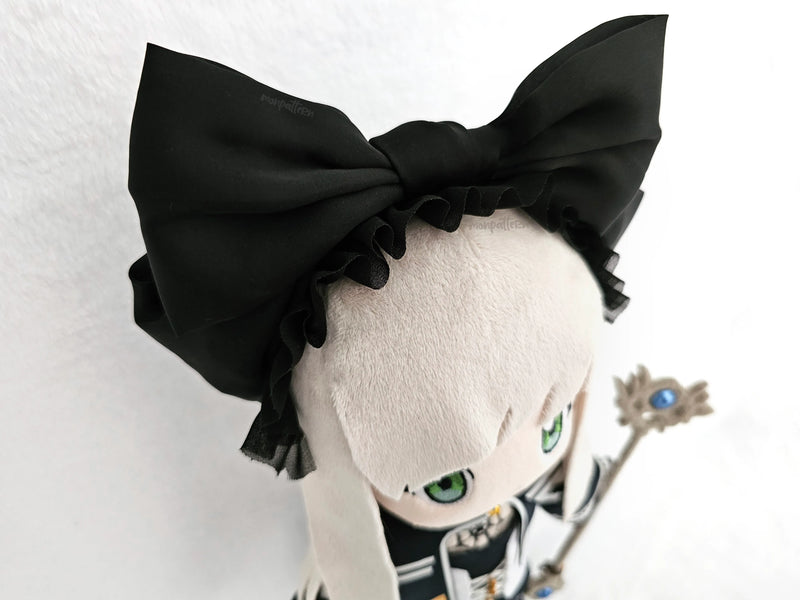 Sophia Esteed plush front view from Star Ocean Till the End of Time, large black bow headband, embroidered eyes, gothic chibi plush commission – peluche Sophia Esteed diadema lazo negro gótico kawaii