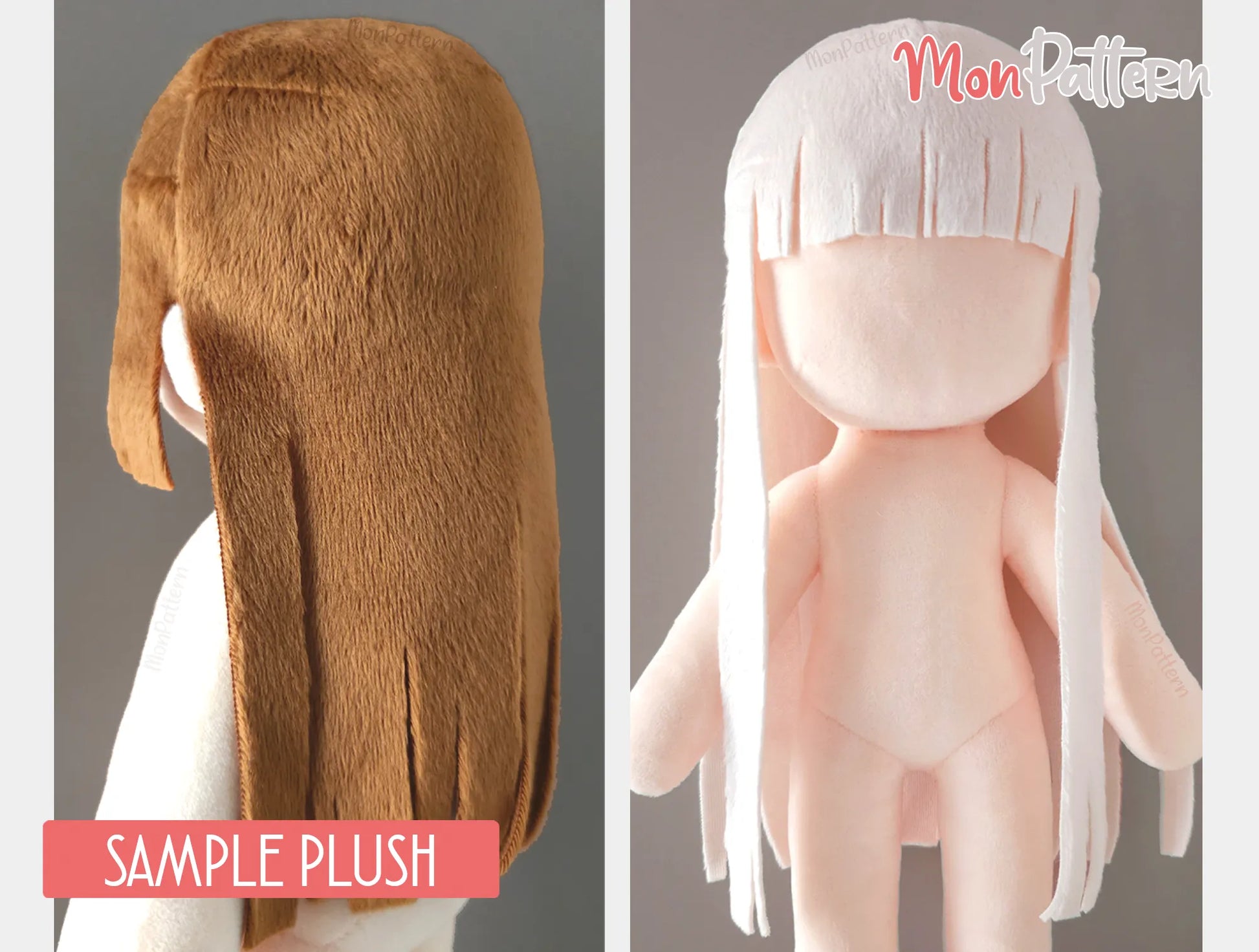Patrón de costura de pelo liso para peluches chibi humanoides 5 longitudes MonPattern