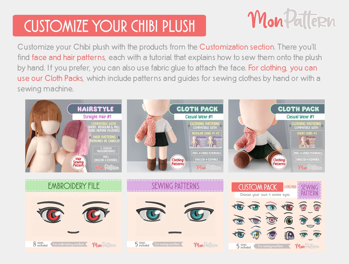 Chibi Plus Pattern TALL CHIBI #3 (Blank Plush) Ready to customize! Female Curvy Anime K ...