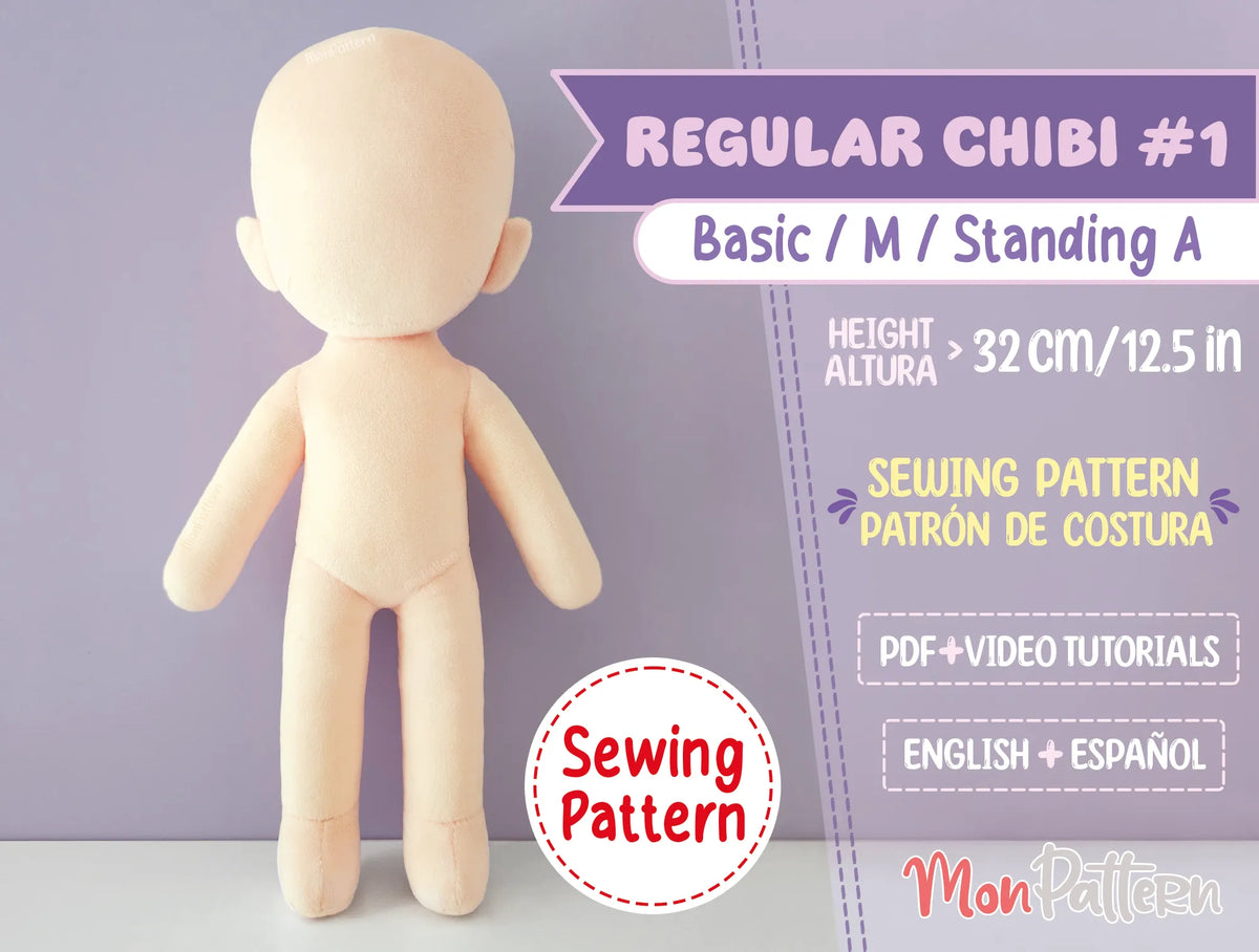 Chibi Free Pattern Regular Chibi #1 | Humanoid Chibi Plush Sewing Pattern 32cm (12.5 in ...