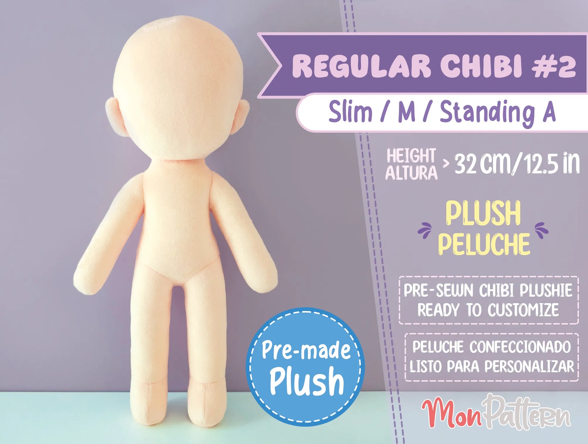 Large 3-head standing chibi plushie, blank and posable, perfect for display, cosplay mascots, or handmade character dolls, peluche chibi grande 3 cabezas de pie, peluche para personalizar