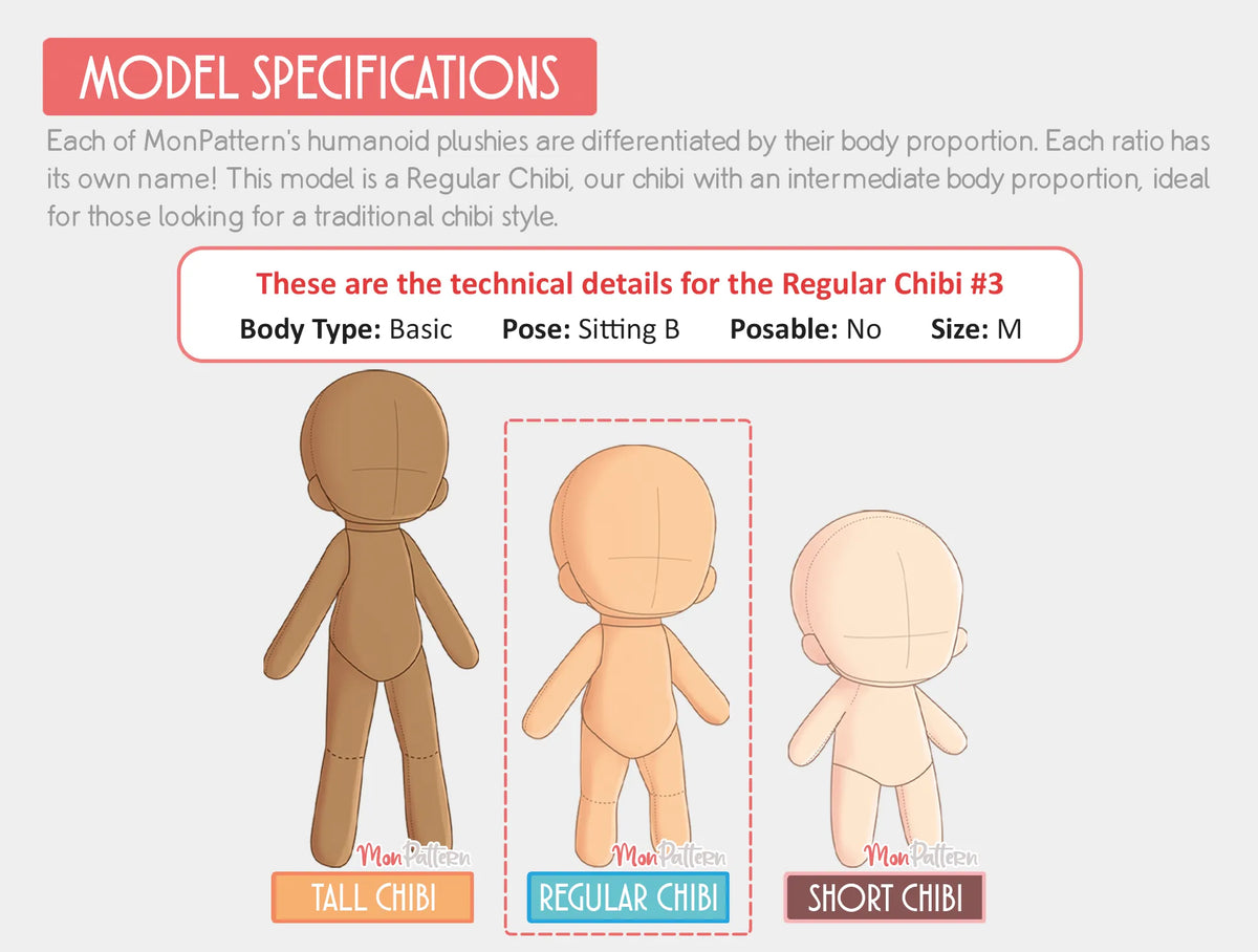 Chibi Background Pattern Regular Chibi #3 | Humanoid Chibi Plush Sewing Pattern Sitting 27 cm ...