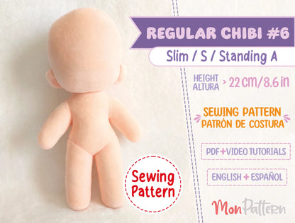 Regular Chibi #6 small humanoid chibi plush sewing pattern digital PDF 22 cm 8.6 in for anime-style handmade plushies