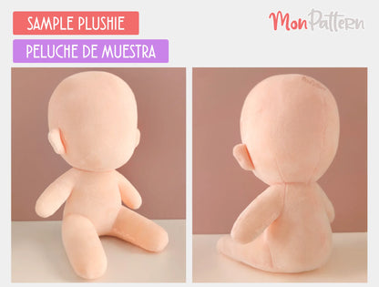 DIY sitting chibi plush sewing template – handmade humanoid doll – anime, OC or fandom stuffed toy