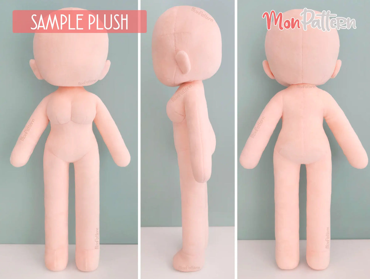 Articulated chibi plush doll with feminine body shape, slim waist and bust