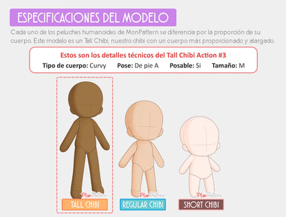 Patrones de costura para peluches Chibi con diferentes proporciones: Short Chibi, Regular Chibi y Tall Chibi SHOWIMGES