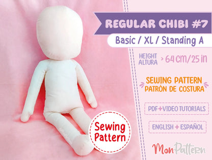 Step-by-step tutorial Regular Chibi #7 sewing pattern for custom anime character plushies OCs VTubers video game dolls large plush