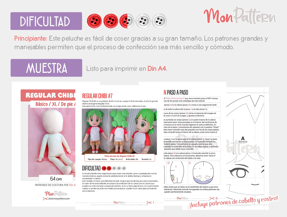 Chibi Free Pattern Regular Chibi #7 | Large Humanoid Chibi Plush Sewing Pattern 64 cm (25 ...