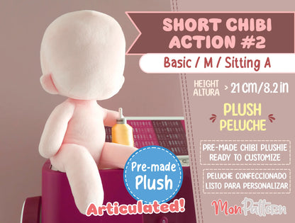 Short Chibi sitting plush, 2-head articulated doll, perfect for handmade, cosplay, or fantasy characters, peluche posable, dos cabezas, personaje personalizado