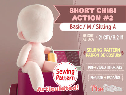 Articulated Short Chibi plush sewing pattern – posable humanoid stuffed doll template – anime, VTuber, or game-inspired articulated doll pattern