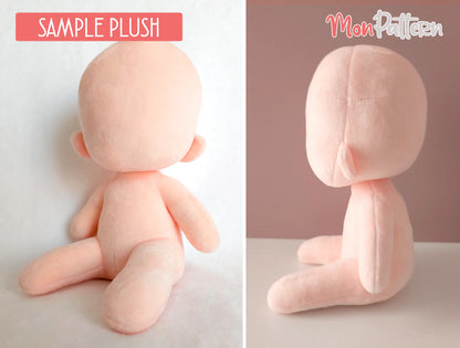 Articulated 2-head Short Chibi plush, posable seated doll for handmade or custom characters, anime and fantasy style, muñeco peluche, dos cabezas, postura sentada