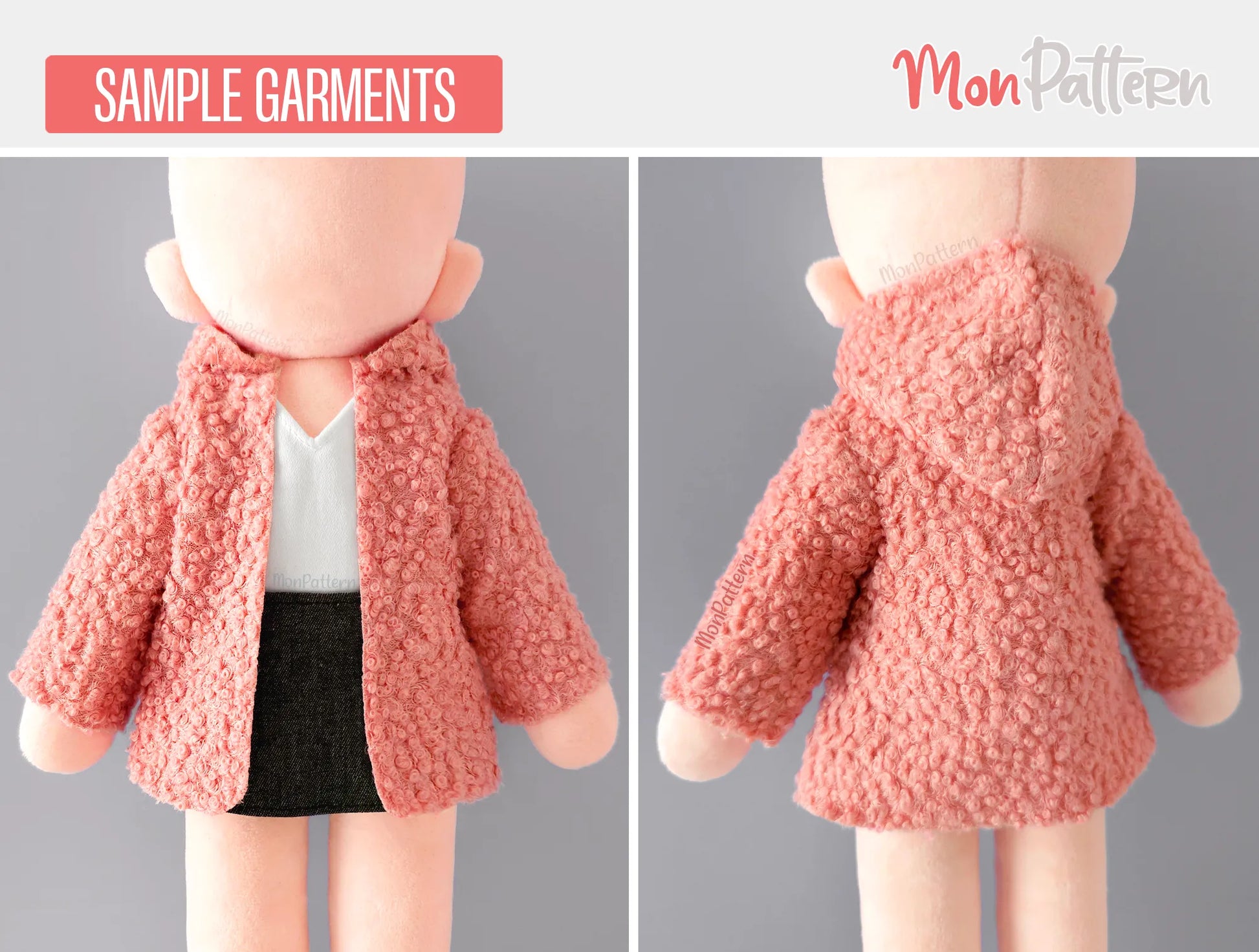 Coat Tall Chibi plush casual outfit sewing pattern. Anime-style clothing template