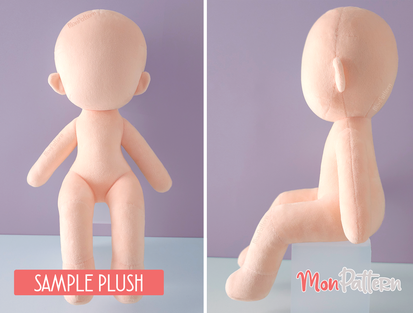 regular chibi sitting female. digital pdf, beginner plush sewing pattern. 27 cm 10.6 in 