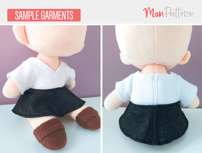 Patrón de costura ropa peluche Short Chibi #2 y Action camiseta falda abrigo botas MonPattern