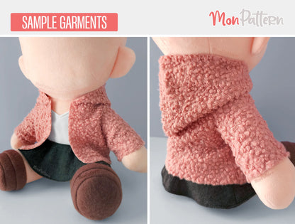 Short Chibi #3 doll plush clothing sewing pattern T-shirt skirt coat boots MonPattern