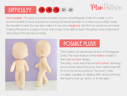 Intermediate chibi plush sewing project featuring an internal skeleton for creating movable limbs and posing a handmade character. SHOWIMGEN